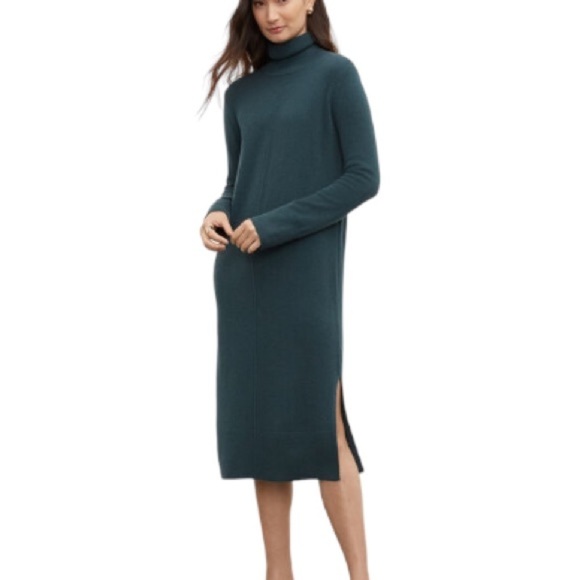 NWT Club Monaco Recycled Cashmere Turtleneck Sweater Dress in Dark Green Size XS - Picture 2 of 10